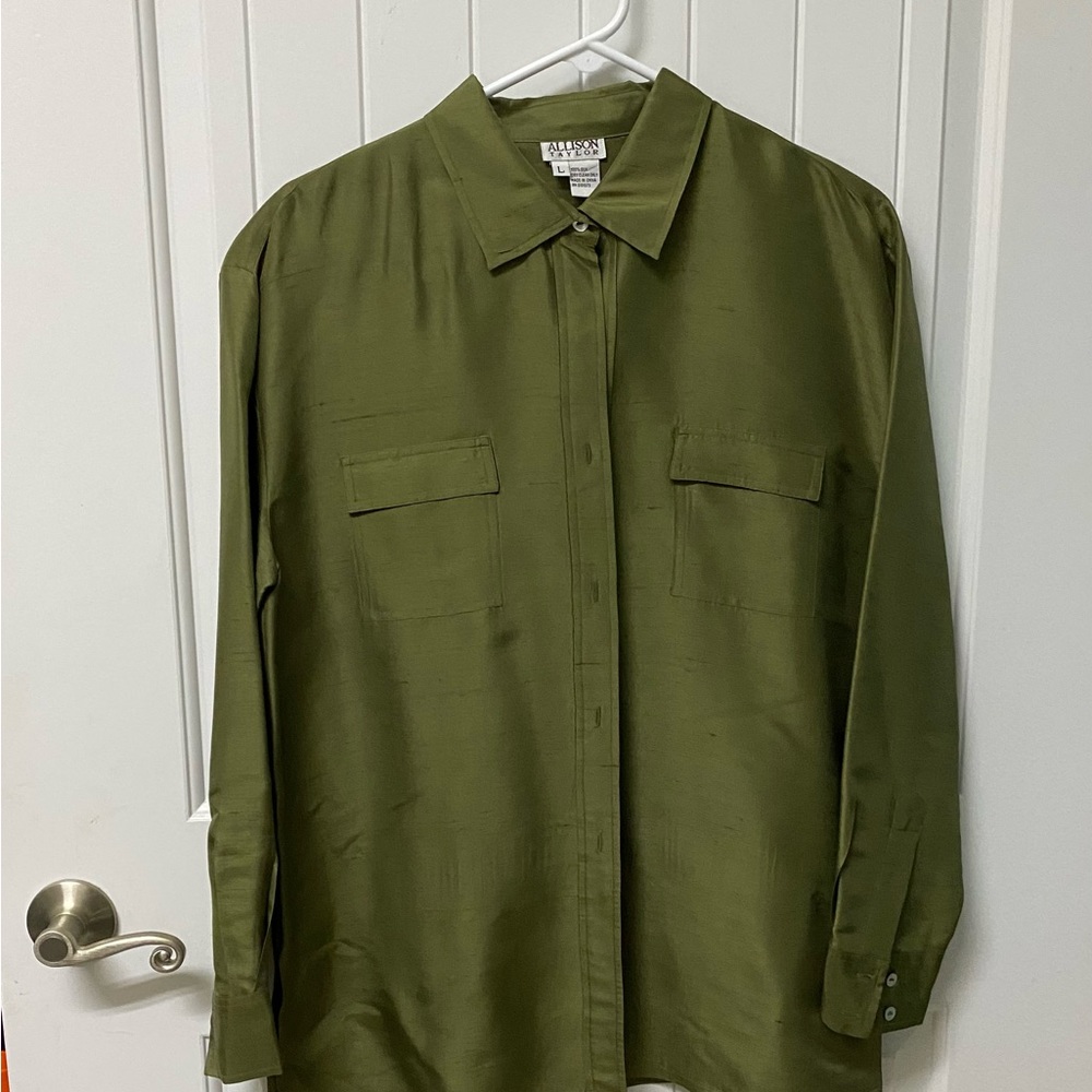 Silk shirt, 1x, Olive green